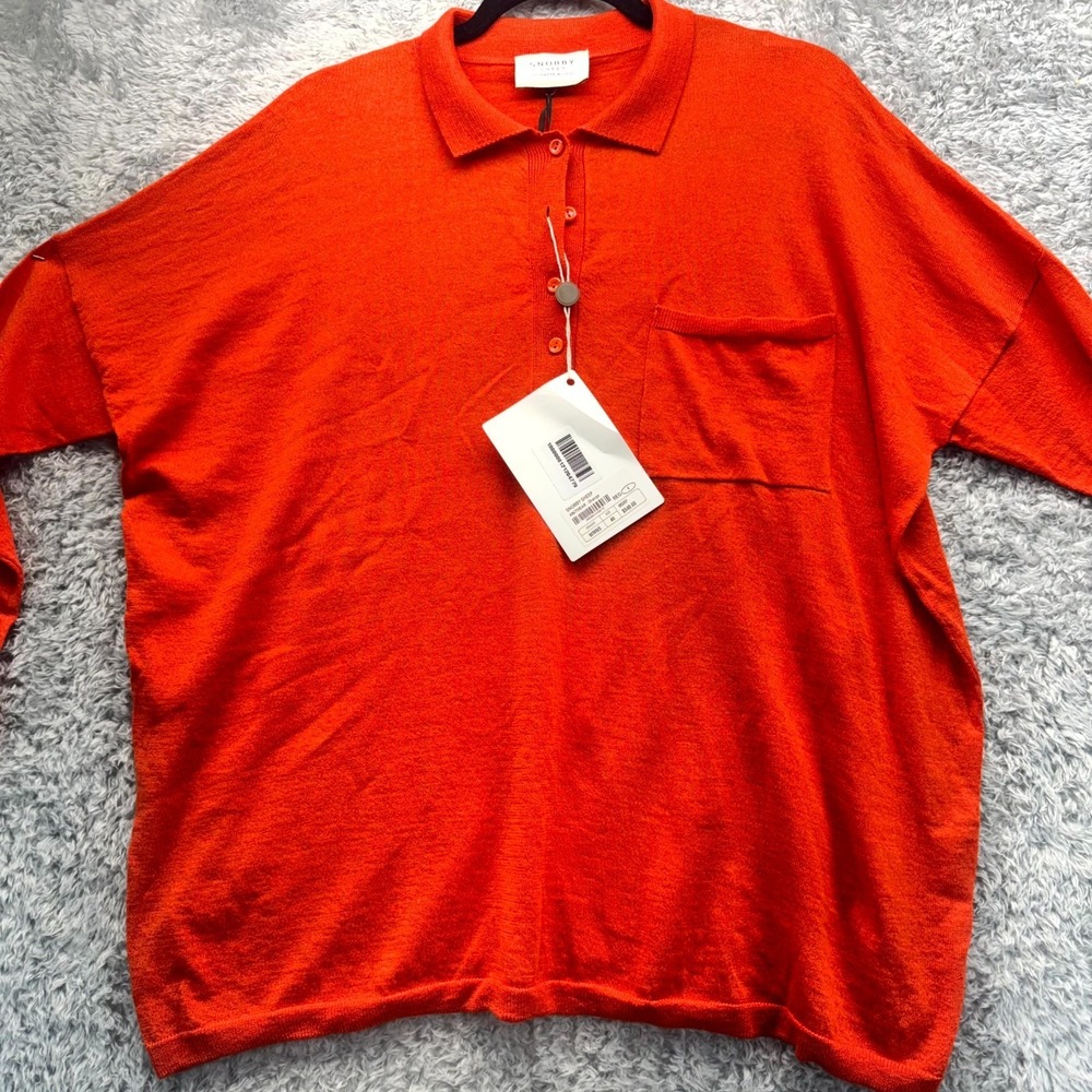 Snobby Sheep Polo Shirt Women's Size 40 Orange Knit Long Sleeve Golf Cashmere